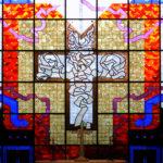 A closeup of a decorative chapel window